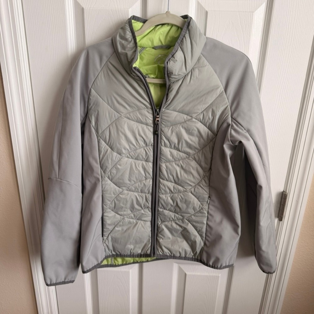 Giacca Sport Womens Gray Hybrid Puffer Softshell Jacket Full Zip Size Small